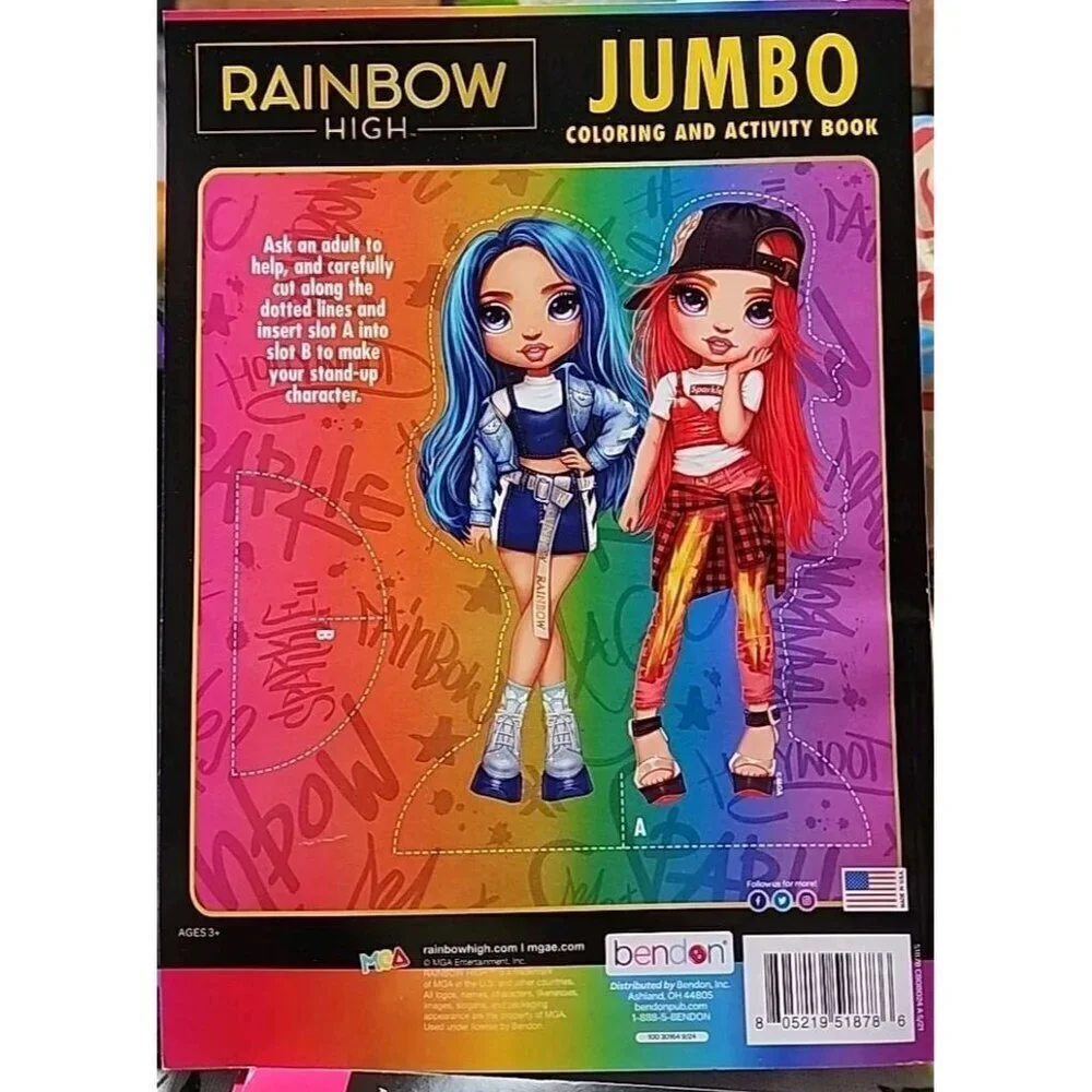 Bendon Rainbow High Jumbo Coloring & Activity Book Tear & Share 80 Pages New